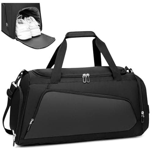 ABOHU Waterproof Gym Bag Duffle Bag with Wet Pockets and Shoe Compartment, Foldable Overnight Weekend Bags for Women Man, Durable Sports Holdall Bags for Sports and Travel (Black, 40L)