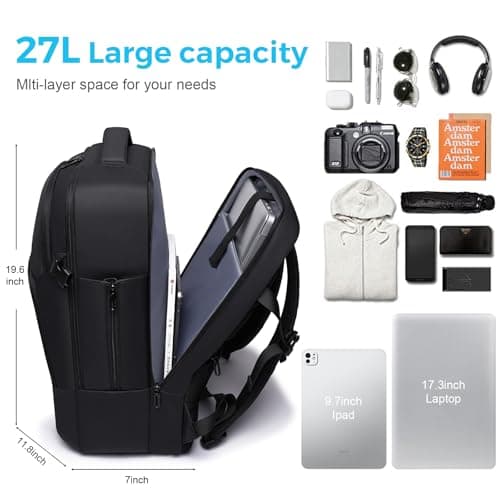 TANGCORLE Travel Backpack for Men, 17.3 Inches Business Laptop Backpack Water-Resistant Carry on Airline Approved 18x14x8 Luggage Weekender Backpack with USB Charger Port — view 3