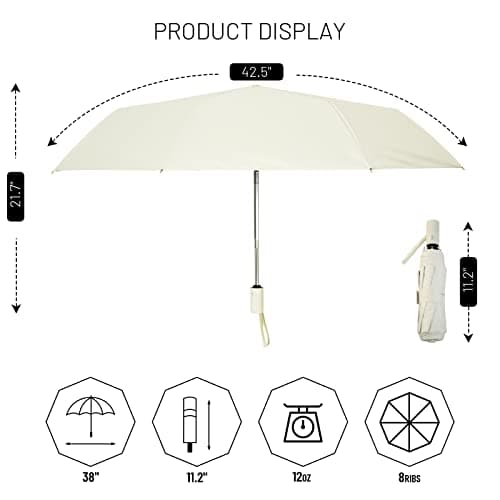 SY COMPACT Automatic Windproof Umbrellas Travel Strong Umbrella for Rain and Sun Protection Small Umbrella UV Blocking for Women and Men (Cream) — view 4