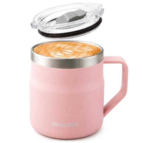 SiHuiTu 450ml Insulated Stainless Steel Coffee Mug with Lid & Handle(Pink)