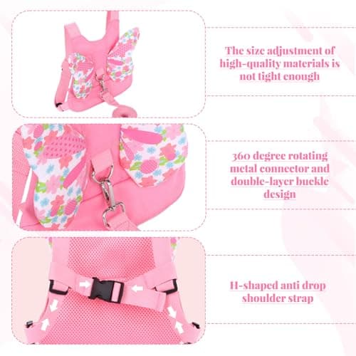 Toddler Leash Harness,Reins for Toddlers Girls,3-in-1 Backpack Leash for Toddlers,Butterfly Wings Design Toddler Reins for Walking 1-3 Years,Adjustable Safety Child Reins for Walking,1-6 Years (Pink) — view 3