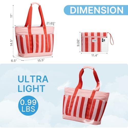 G4Free 35/50L Foldable Beach Bag with Zipper Pockets, Waterproof Tote Pool Handbags for Women, Compatible with Stanley Cup, Weekender, Travel, Holiday — view 3