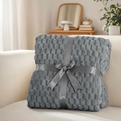 Aisbo Grey Throws Blankets for Sofa - Single Fleece Fluffy Bed Throws for Sofas, Soft Warm Fuzzy Blanket for Couch, 130x150 cm Gray — view 4