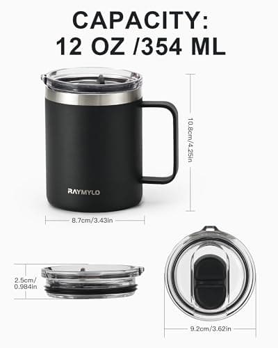 RAYMYLO Insulated Coffee Mug 350ml, Spill-Proof & Detachable Slider Lid — view 6
