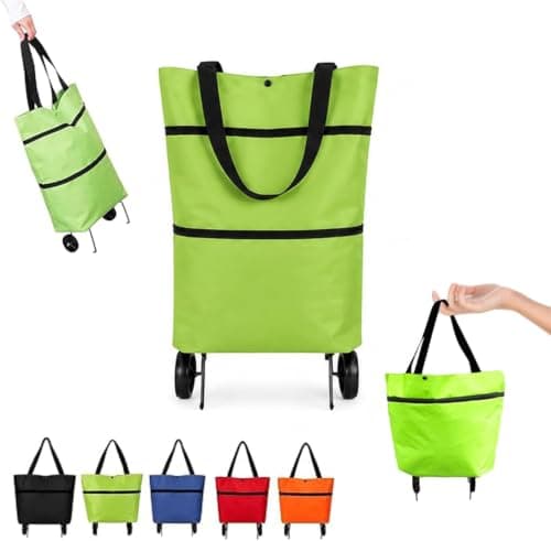 2-in-1 Foldable Shopping Bag with Wheels,2026 New Foldable Shopping Carts for Groceries,Waterproof Rolling Grocery Tote with Sturdy Handle for Market,Shopping,Travel & Daily Use