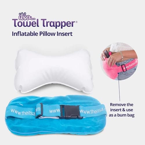 ITSA Towel Trapper | Inflatable Travel Beach Pillow | Sunlounger beachTowel Strap | Portable Pillow | Towel Gripper, Neck Support Blow Up inflatable pillow (Hot Pink) — view 6