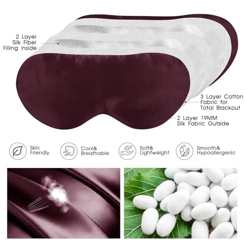 SILKTALE Mulberry Silk Blackout Adjustable Sleep Eye Mask for Men/Women Travel Plane,Burgundy — view 2