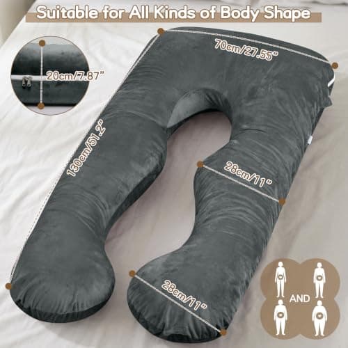 GRANDMA SHARK U-shaped Pregnancy Pillow, Full Body Maternity Pillow with Washable Velvet Cover for Back Hips Legs Support,Dark Grey — view 3