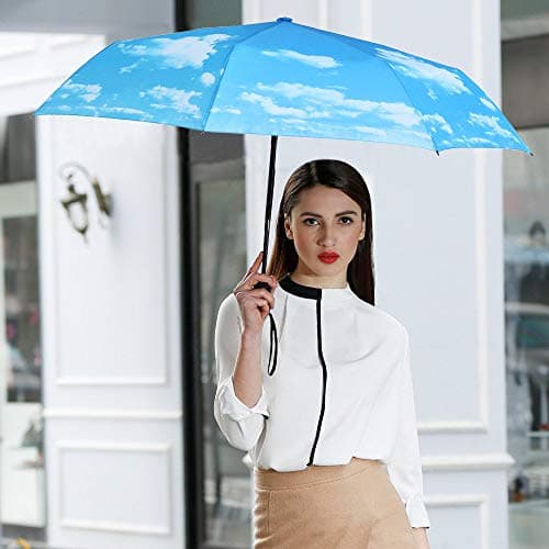 YumSur Compact Automatic Travel Umbrella, Windproof Folding Umbrella with Printed Raindrops Design, Auto Open Close and Upgraded Comfort Handle, for Men and Women — view 6