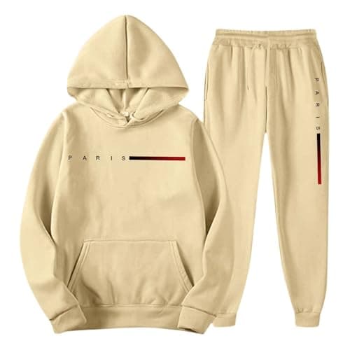Mens Outfits Camouflage Print Athletic Hoodie with Joggers Sweatpants Casual Sports Activewear Set Adults Loungewear for Travel 2 Piece Casual Sweat Suits Holiday Clothing (Beige, S) — view 2