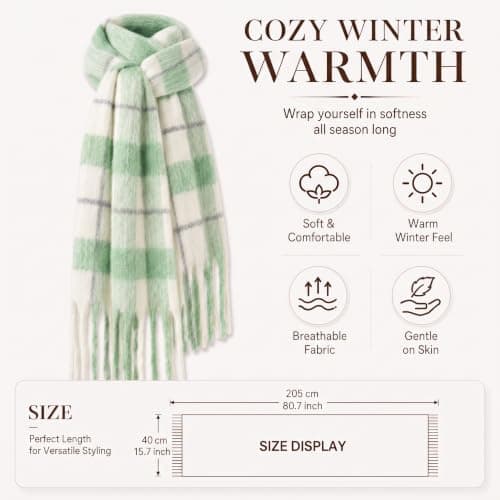 Fjquamitix Womens Blanket Scarves Winter Warm Tartan Plaid with Fringes — view 2