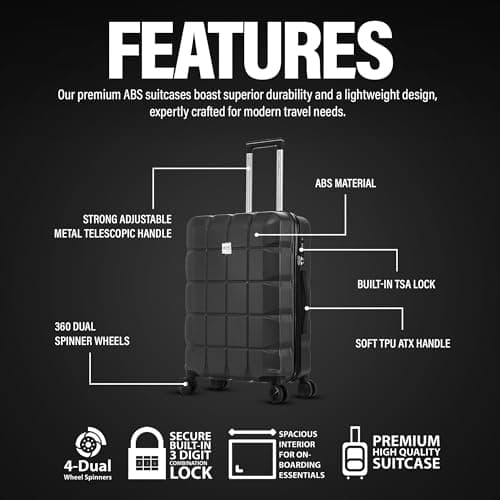 ATX Luggage Medium Suitcase on 4 Dual Spinner Wheels Super Lightweight ABS Hard Shell Hold Check in with Built-in TSA Lock (Gun Metal Grey, 65Liter) — view 2