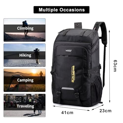 Ezmina 80L Hiking Backpack Waterproof Camping Backpack Trekking Bag Black Hiking Daypack Travelling Backpack for Men and Women Large Rucksack for Touring Climbing Outdoor Sport — view 6