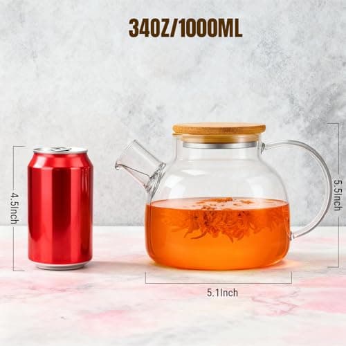 PARACITY Tea Pot 1000ML, Borosilicate Glass Teapot with Bamboo Lid — view 2