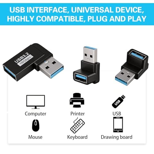 JXRSKJ 8pcs USB 3.0 90 Degree Angle Adapters with Side and Vertical Bend for PC Laptop Data Transmission — view 5