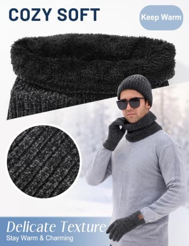 heekpek Hat Scarf Gloves Set for Men Chenille Accessories Set — view 5