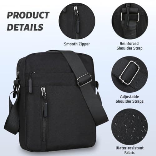Aucuu Men's Shoulder Bag, Oxford Crossbody Bag, Waterproof Men's Small Side Bag, Casual Handbag, Messenger Bag with Zipper and Adjustable Strap, Lightweight Chest Sling Bag for Daily Use, Work, School — view 4