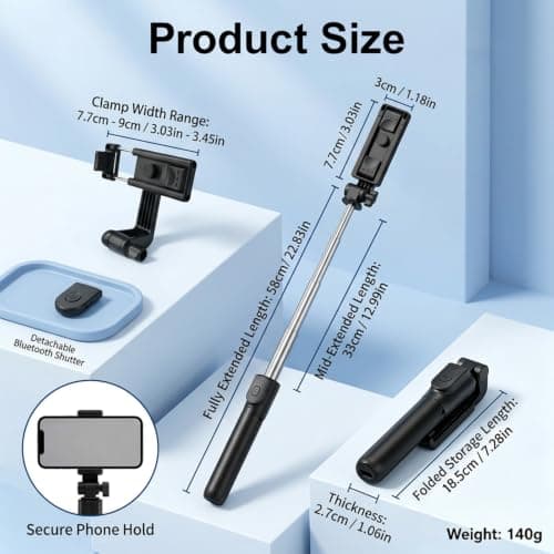 58cm Travel Phone Tripod Selfie Stick with Wireless Remote For Filming — view 2