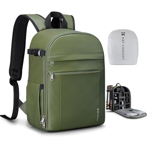 K&F CONCEPT Camera Backpacks for Photographers Travel Bag for Tripod Camera Lence Accessory with Laptop Compartment and Rain Cover (Green-pu)