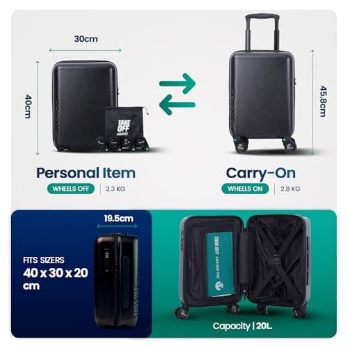 Take OFF Luggage - Personal Item, 16x12x8 Inches, Underseat Suitcase with Removable Wheels, Hard Shell Luggage, Small Carry On Overnight Weekender, Airport & Travel Essentials, TSA Approved, Green — view 4