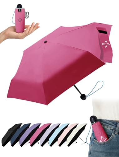 LILAC Mini Compact Folding Umbrella, Travel Pocket Rain Sun UPF 100+ UV