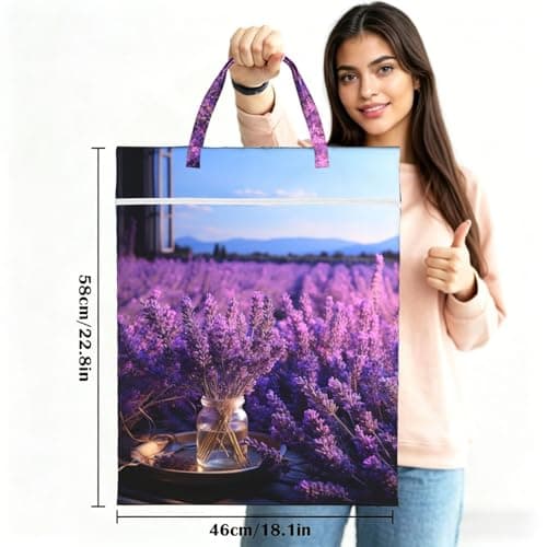 Romantic Lavender Travel Laundry Bags,Large Wet Dry Bags Waterproof Dirty Clothes Bag with Handle,Washable Laundry Bag,Reusable Storage Bag for Swimsuits, Beach, Pool,Gym One Size — view 3