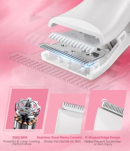 Facial Hair Remover for Women,4-in-1 Bikini Trimmer Women,USB C Mini Lady Shavers with 4-Level Battery Indicator (25%, 50%, 75%, 100%) Eyebrow Razor,Nose Trimmer,for Face Nose/Ear Body,Gradient Pink — view 3