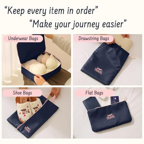 MOFELON 8PCS Packing Cubes for Suitcase, Travel Luggage Organisers for Backpack, Waterproof Suitcase Organiser Bags, Travel Essentials Accessories - Navy Blue Pink — view 4