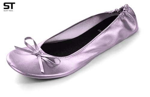 Women's Foldable Portable Travel Ballet Flat Roll Up Slipper Shoes (Small, Silver Satin) — view 3