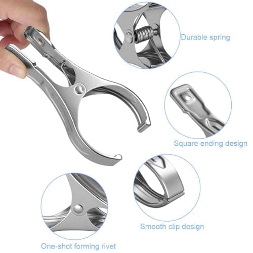 Vicloon Stainless Steel Beach Towel Clips, 6 Pcs 12cm Large Stainless Steel Sunbed Towel Pegs, Stainles Steels Laundry Clip Towels Pegs for Sunbeds, Sun Loungers, Pool Chairs, Laundry — view 3