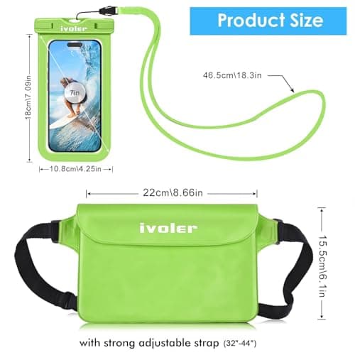 ivoler [2 Pack Waterproof Phone Case & Pouch Set, IPX8 Dry Bag with Waist Strap for Beach, Swimming, Kayaking, Fits iPhone 17 16 15 Pro Max, Samsung S26 S25 Ultra, Up to 7.0" - Grass Green — view 2