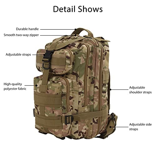 XJYMCOM 30L Tactical Backpack Capacity Rucksacks Assault Pack Polyester — view 3