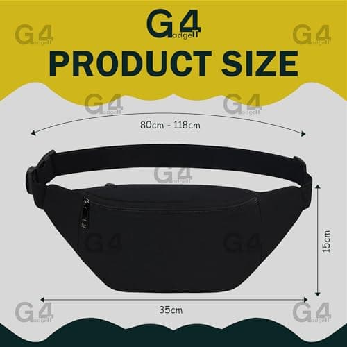 G4GADGET Waist Bag Bum Bag | Adjustable 120cm Belt | Lightweight Fanny Pack for Men & Women | Travel, Running, Festival & Holiday Money Belt with 2 Zipped Pockets — view 4