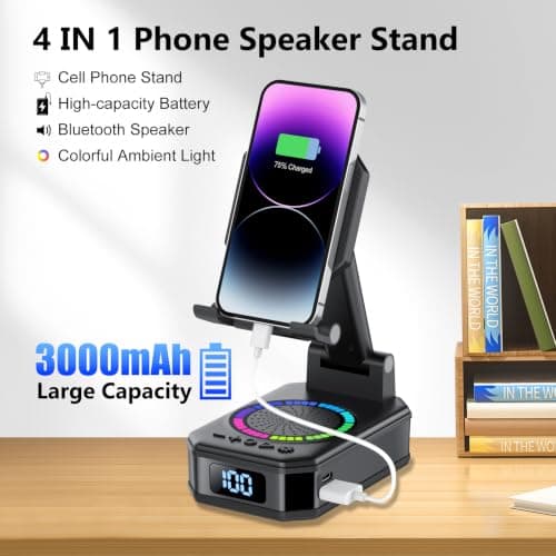 Gifts for Men Women, 4‑in‑1 Phone Stand with Bluetooth Speaker, RGB Lights — view 3