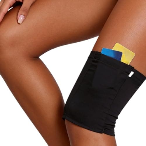 Leg Phone Holder - Thigh High Pocket Socks, Stretch Fabric Hidden Storage Stockings, Non Slip Leg Strap Organizer | Invisible Carry Holder For Phones, Cards, Cash, Jewelry, Keys & Travel — view 5