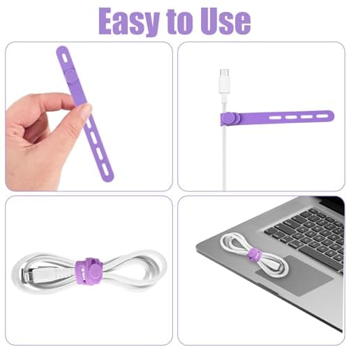 Silicone Cable Ties, 18 Pack Reusable Cord Straps with Lock Buckle — view 4