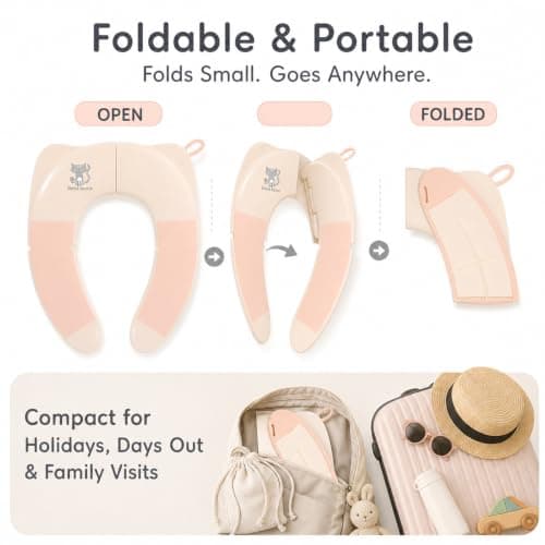 Bebamour Foldable Toddler Toilet Seat, Portable Travel Potty Training Seat with Non-Slip Pads & Splash Guard, Compact Lightweight Toilet Trainer for Boys & Girls, Fits Standard UK Toilets, Khaki — view 2
