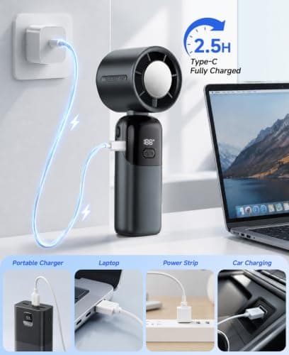 4-in-1 Handheld Portable Turbo Fan with Ice Cooler, 5000mAh Rechargeable Personal Fan Speed (1-100),12H Runtime,LED Display,Foldable Mini Handheld Fan for Summer Outdoor Travel Camping Office Home — view 5