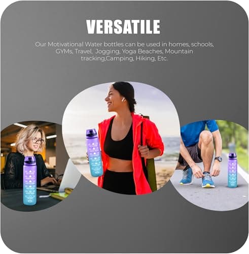 Roe Tenpo Water Bottle 1L, Sports Water Bottle with Time Markings, BPA-Free, Leak-Proof Drinks Bottle, Perfect for Running, Cycling, Gym, Yoga, Camping and Outdoor Activities, Blue-purple — view 5