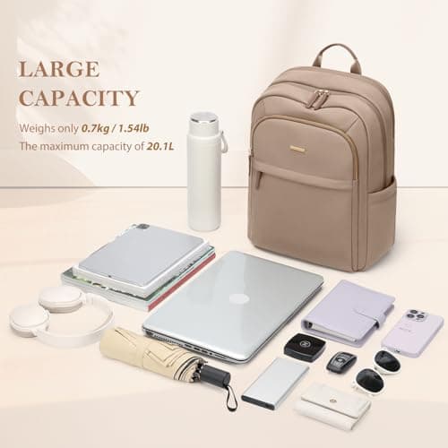 GOLF QUALITY Travel Backpack for Women Personal Carry On Bag Business Weekender Hiking Multilayer Laptop Bag,16 Inch,Champagne Brown — view 5