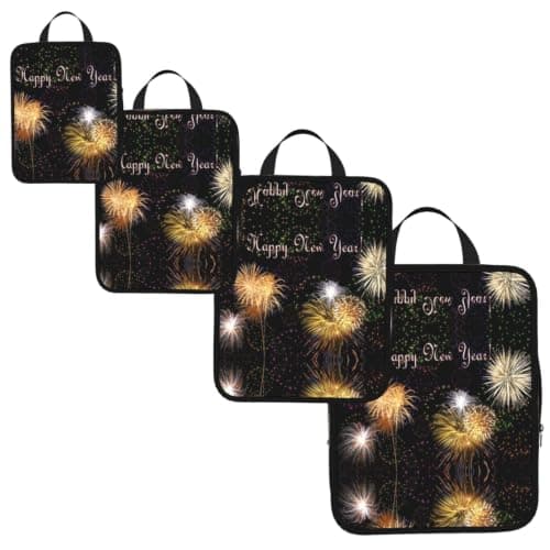 Happy New Year Print Compression Packing Cubes 4-Piece Set With Multi- Compartment Travel Bag, Waterproof Suitcase Organiser Bags — view 2