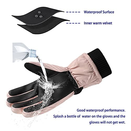 Andiker Ski Gloves Women Windproof Winter Warm Thermal Touchscreen Bike Cycling Gloves Snow Sports Snowboard Riding (pink) — view 3