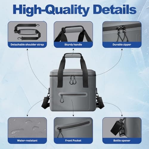 RANDUN Insulated Cooler Bag, 8/16/30 Can Collapsible for Lunch Coolers for Picnic, Beach, Work, Trip - Soft Ice Coolers Bags with Zipper Foldable Portable Stands Upright — view 4