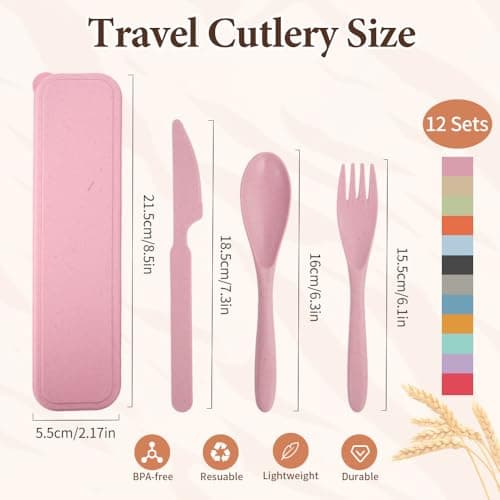 DIYJEP 12 Sets Travel Cutlery Set with Case, Portable Utensils(12 Colours) — view 2