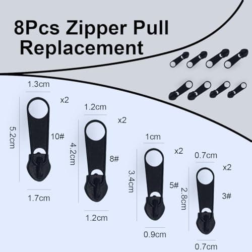 8Pcs Zipper Pull Replacement,Zinc Alloy Zips for Sewing Assorted Sizes UK Zip Puller,Detachable Zip Repair Kit,Extension & Fixing Pulls Rescue for Repair Clothes Jeans Coats Jacket Backpack Luggage — view 2