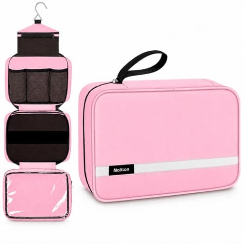 Maliton Hanging Toiletry Bag, Waterproof Foldable Wash Bag (Pink)