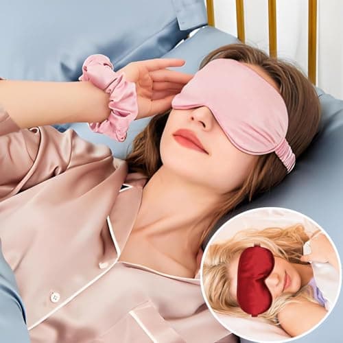 JK Home Plain Satin Sleep Eye Mask Set with Scrunchie Earplugs Storage Bag — view 5