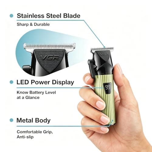VGR 037 Mini Hair Trimmer for Men with Taper Lever and LED Display, Gold — view 3