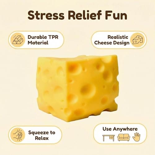 Cheese Squishy 10cm, Yellow Cheese Squeeze Toy, Realistic Cheese Stress Relief Ball, Portable Decompression Fidget Toy for Kids Adults Office Home Travel (Yellow 2) — view 2