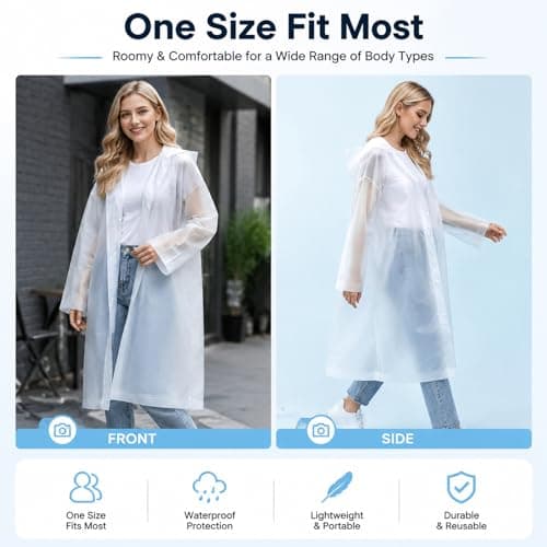 HCFGS Rain Poncho Raincoats for Adults, 2PCS Reusable Rain Jacket Rainwear with Hoods, Long Waterproof Ponchos for Emergency, Festivals, Camping, Travel — view 2